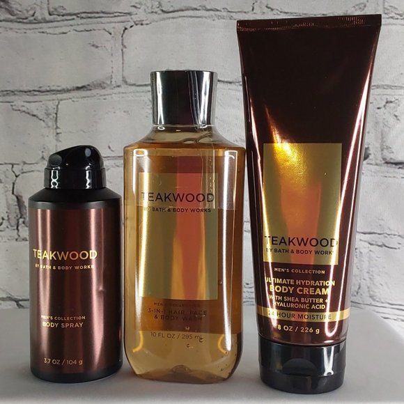 BATH & BODY WORKS 'TEAKWOOD' 3-PIECE GIFT SET BODY WASH, LOTION & MIST - Picture 1 of 14